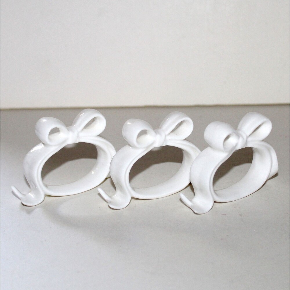 3 Napkin Rings white porcelain bows vintage French country